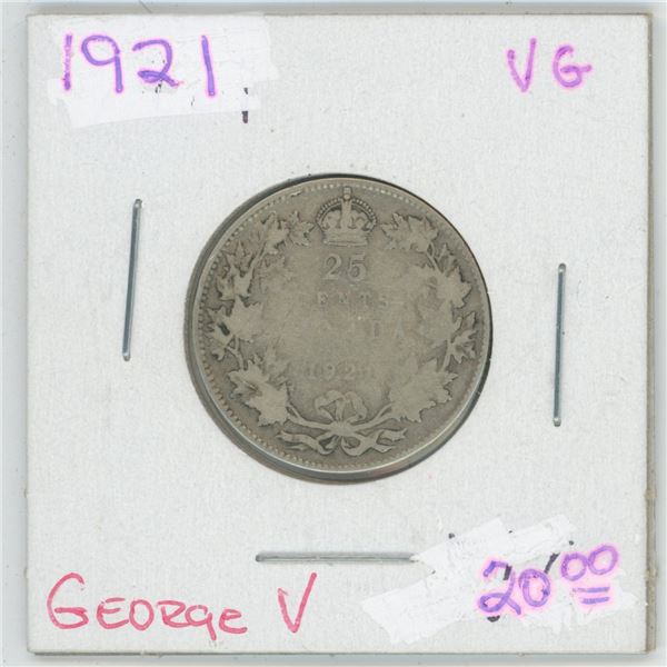 1921 George V 25 Cent VG