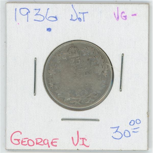 1936 DOT George VI 25 Cent VG-