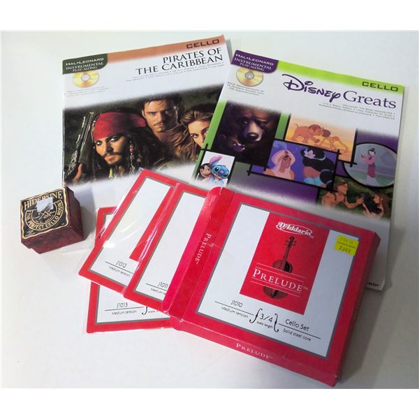 Lot of Cello strings, wax and music books