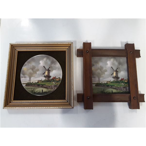 Lot of 2 Framed Dutch Windmill Tiles