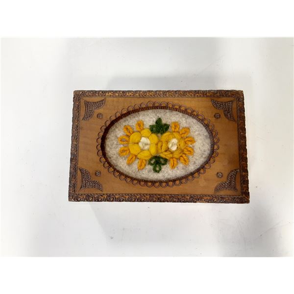 Vintage Wooden Trinket Box with Floral Crochet Top