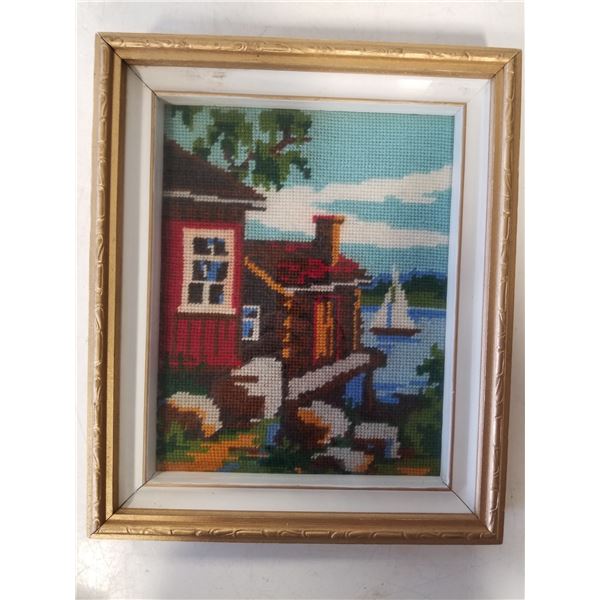 Vintage shadow box crochet art work