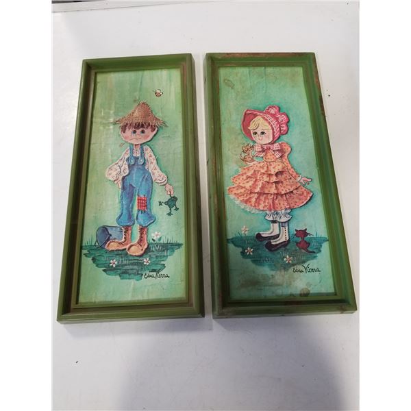 vintage wall hangings in plastic frames