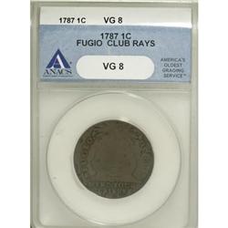 1787 1C Fugio Cent, Club Rays, Rounded Ends VG8 ANACS