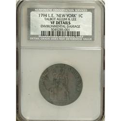 1794 1C Talbot, Allum & Lee Cent, NEW YORK VF20 CSN