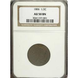 1806 1/2 C Small 6, No Stems AU50 NGC
