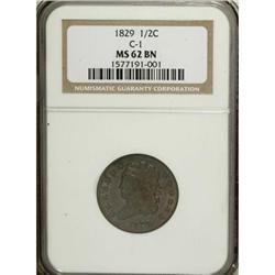 1829 1/2 C Brown MS62 NGC
