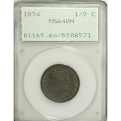 1834 1/2 C Brown MS64 PCGS