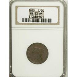 1855 1/2 C Brown MS62 NGC