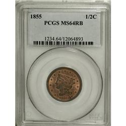 1855 1/2 C Red and Brown MS64 PCGS