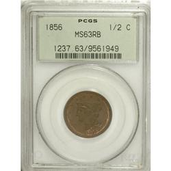 1856 1/2 C Red and Brown MS63 PCGS