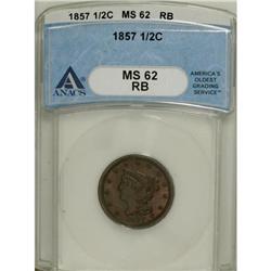 1857 1/2 C Red and Brown MS62 ANACS
