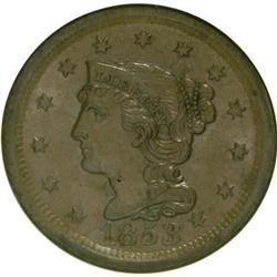 1853 1C Brown MS63 NGC