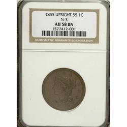 1855 1C Upright 5s AU58 NGC