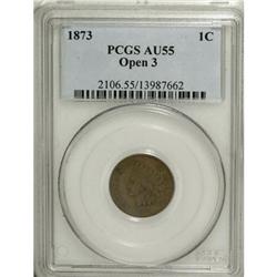 1873 1C Open 3 AU55 PCGS