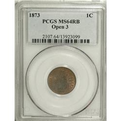 1873 1C Open 3 Red and Brown MS64 PCGS