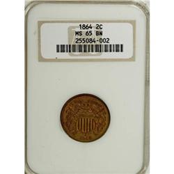 1864 2C Large Motto Brown MS65 NGC
