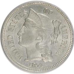 1871 3CN MS62 PCGS