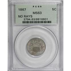 1867 5C No Rays MS63 PCGS