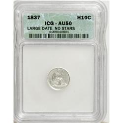 1837 H10C Large Date (Curl Top 1) AU50 ICG