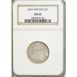 1854 25C Arrows AU55 NGC