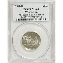 2004-D 25C Wisconsin MS69 PCGS