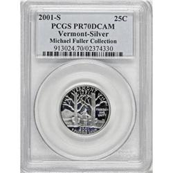 2001-S 25C Vermont Silver Deep Cameo PR70 PCGS