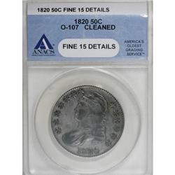 1820 50C Curl Base 2, Small Date F15 ANACS