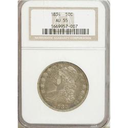 1834 50C Large Date, Small Letters AU55 NGC
