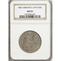 1853 50C Arrows and Rays AU55 NGC