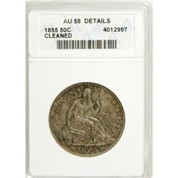 1855 50C Arrows AU58 ANACS