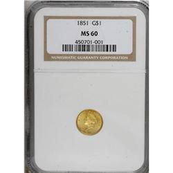 1851 G$1 MS60 NGC