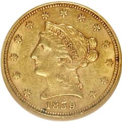 1859 $2 1/2 Old Reverse, Type One AU55 NGC