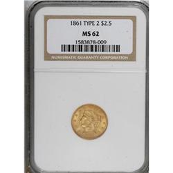 1861 $2 1/2 New Reverse, Type Two MS62 NGC