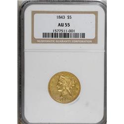1843 $5 AU55 NGC