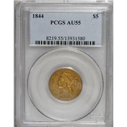 1844 $5 AU55 PCGS