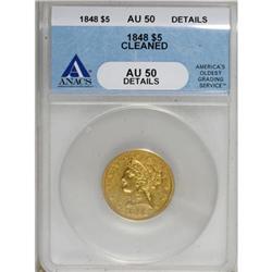 1848 $5 AU50 ANACS