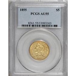 1855 $5 AU55 PCGS
