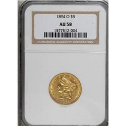 1894-O $5 AU58 NGC