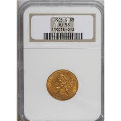 1905-S $5 AU58 NGC
