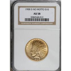1908-D $10 No Motto AU58 NGC