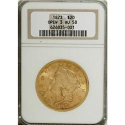 1873 $20 Open 3 AU58 NGC