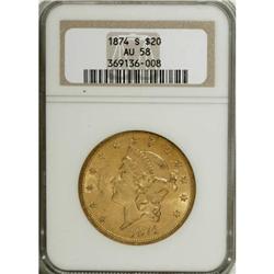 1874-S $20 AU58 NGC