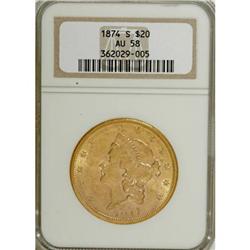 1874-S $20 AU58 NGC