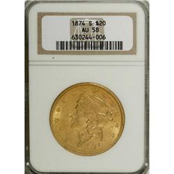 1874-S $20 AU58 NGC