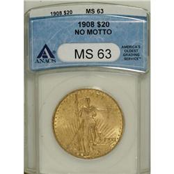 1908 $20 No Motto MS63 ANACS