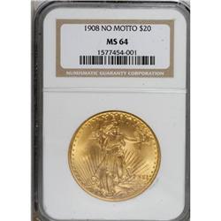 1908 $20 No Motto MS64 NGC