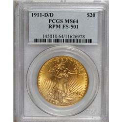 1911-D/D $20 RPM FS-501 MS64 PCGS