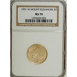 1991-W G$5 Mount Rushmore Gold Five Dollar MS70 NGC