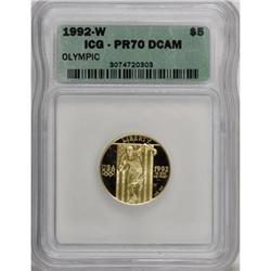 1992-W G$5 Olympic Gold Five Dollar Deep Cameo PR70 ICG